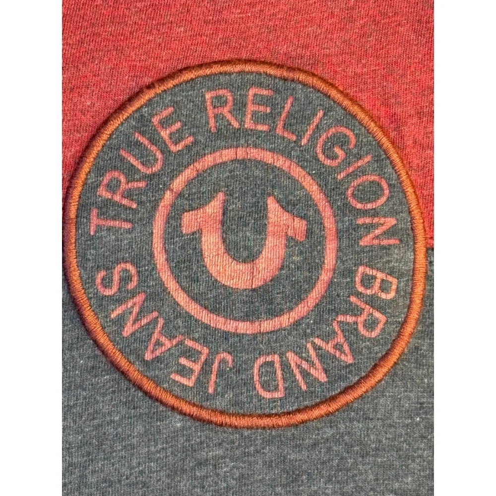 Men's True Religion Red Grey Colorblock Short Sleeve Tee Shirt XXL